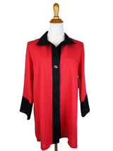 AA365BT - Esther Linen Blouse with Black Trim