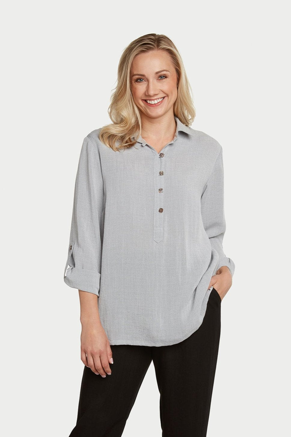 AA76 - Pullover Linen Top with Square Buttons – Fridaze - Linen