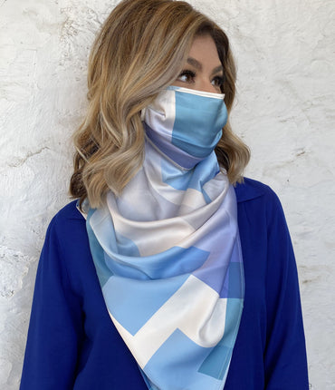 Silks by Fridaze Premium Face Masks Scarf - Blue Blocks