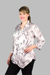 SF21 - Silk by Fridaze - Asymmetrical Silk Top with Flip Down Collar