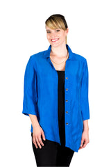 SF21 - Silk by Fridaze - Asymmetrical Silk Top with Flip Down Collar