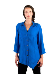 SF21 - Silk by Fridaze - Asymmetrical Silk Top with Flip Down Collar