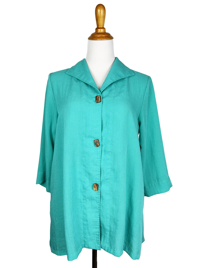AA183 - Long Coconut Button Swing Linen Jacket
