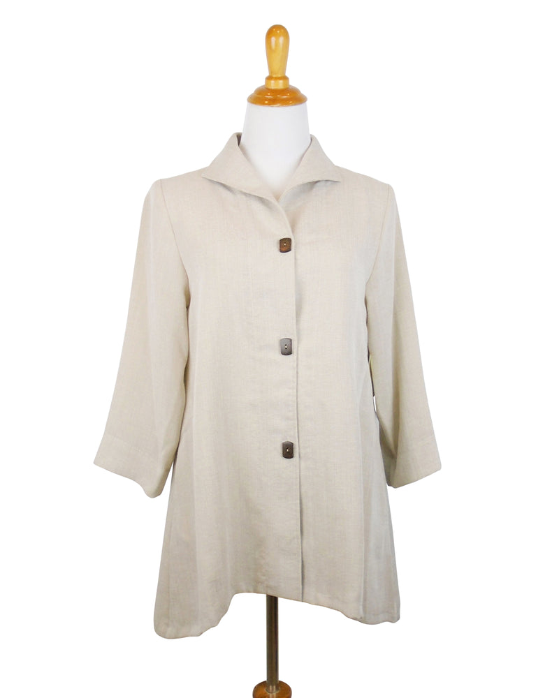 AA183 - Long Coconut Button Swing Linen Jacket