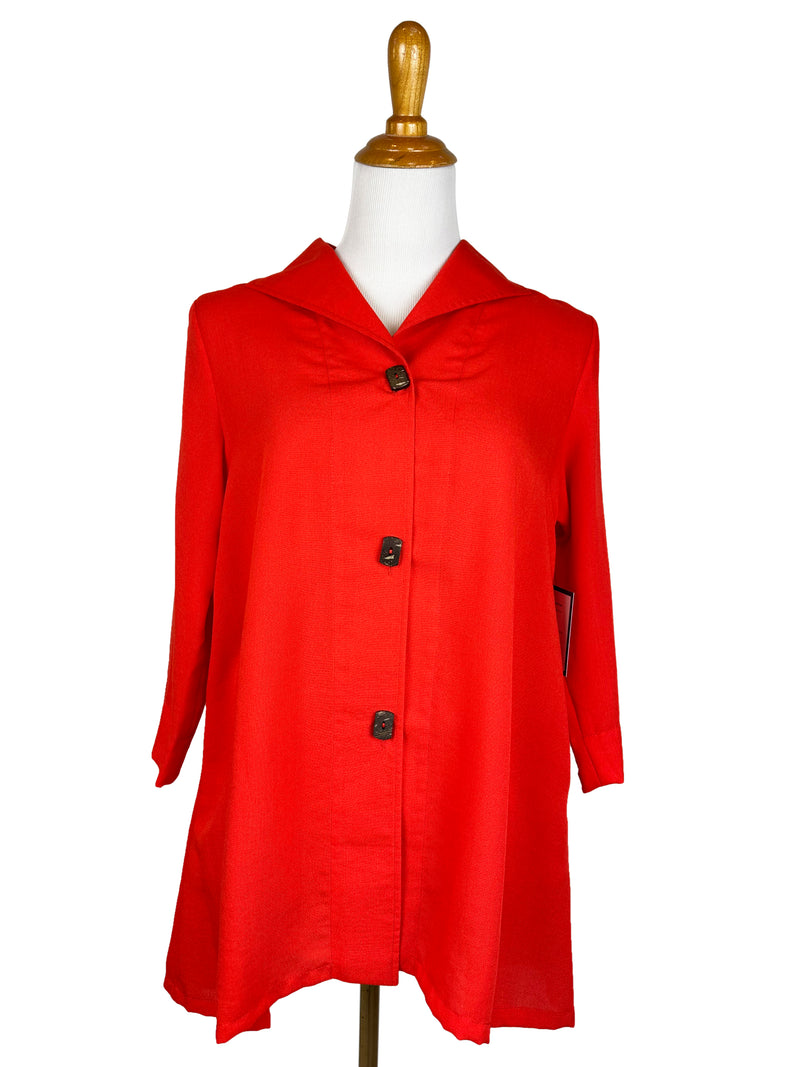 AA183 - Long Coconut Button Swing Linen Jacket