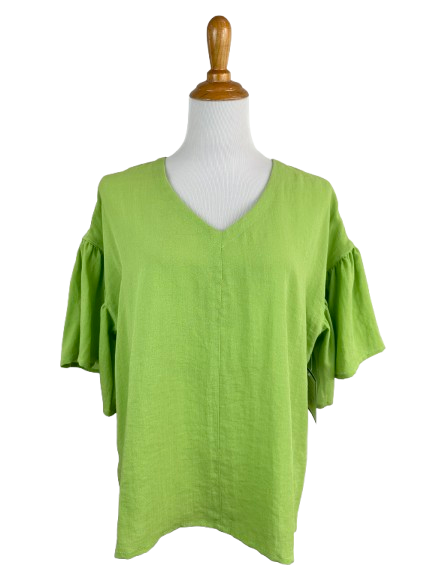 AA298 - Short Sleeve Linen V Neck Pull Over
