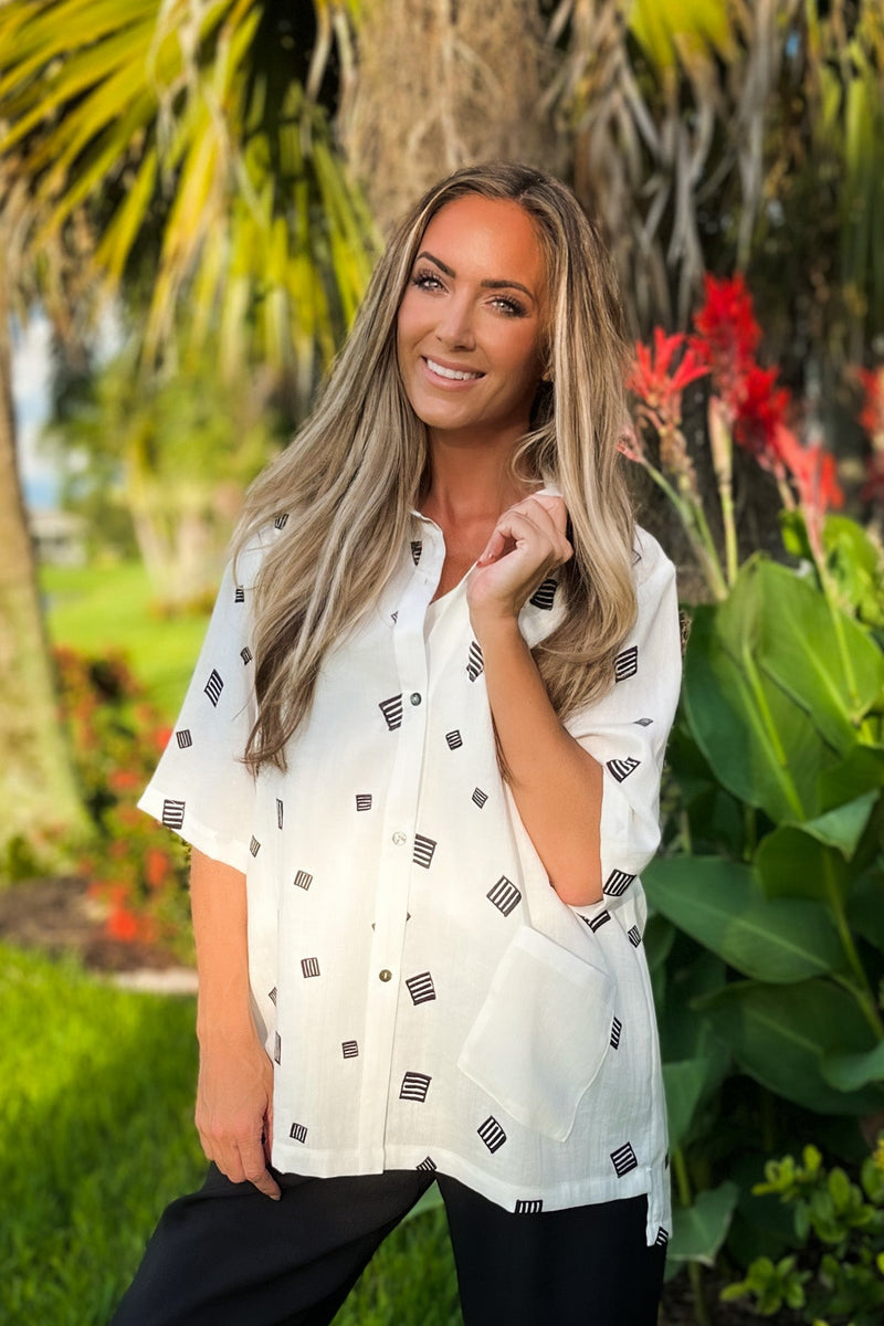 AA367WT - Claire Blouse with White Trim
