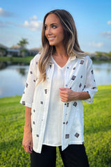 AA367WT - Claire Blouse with White Trim