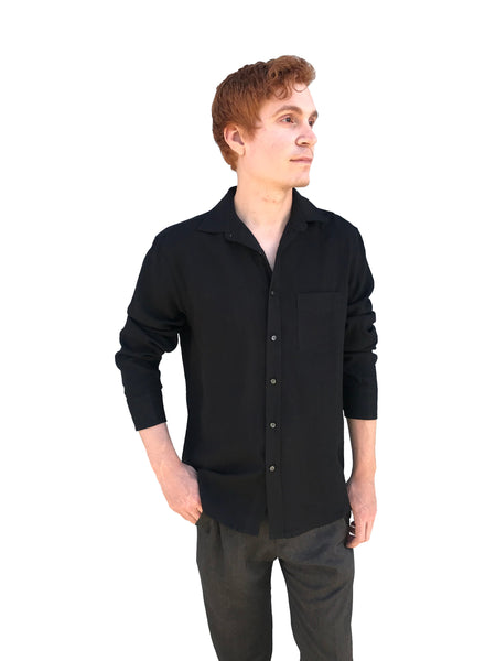 【SATIIIZ】Nellion Wrinkle Linen Shirt regblackclose_4f469891-b7a1-