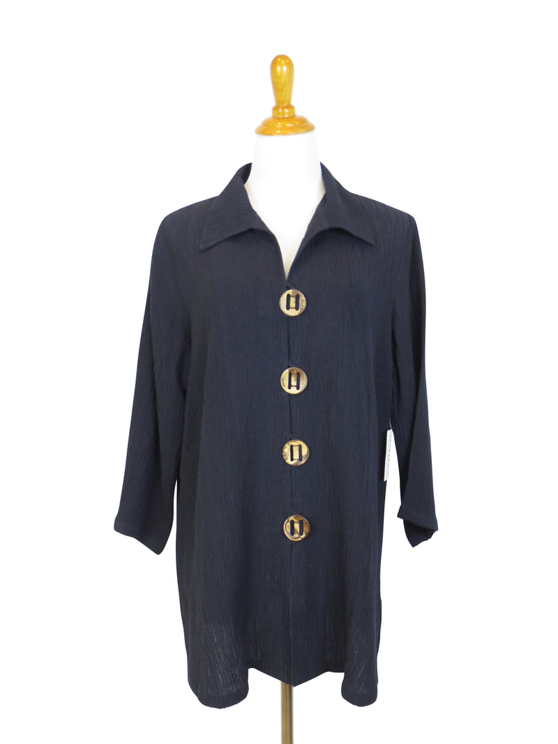AA122 - Coconut Button Long Jacket (Textured Linen)