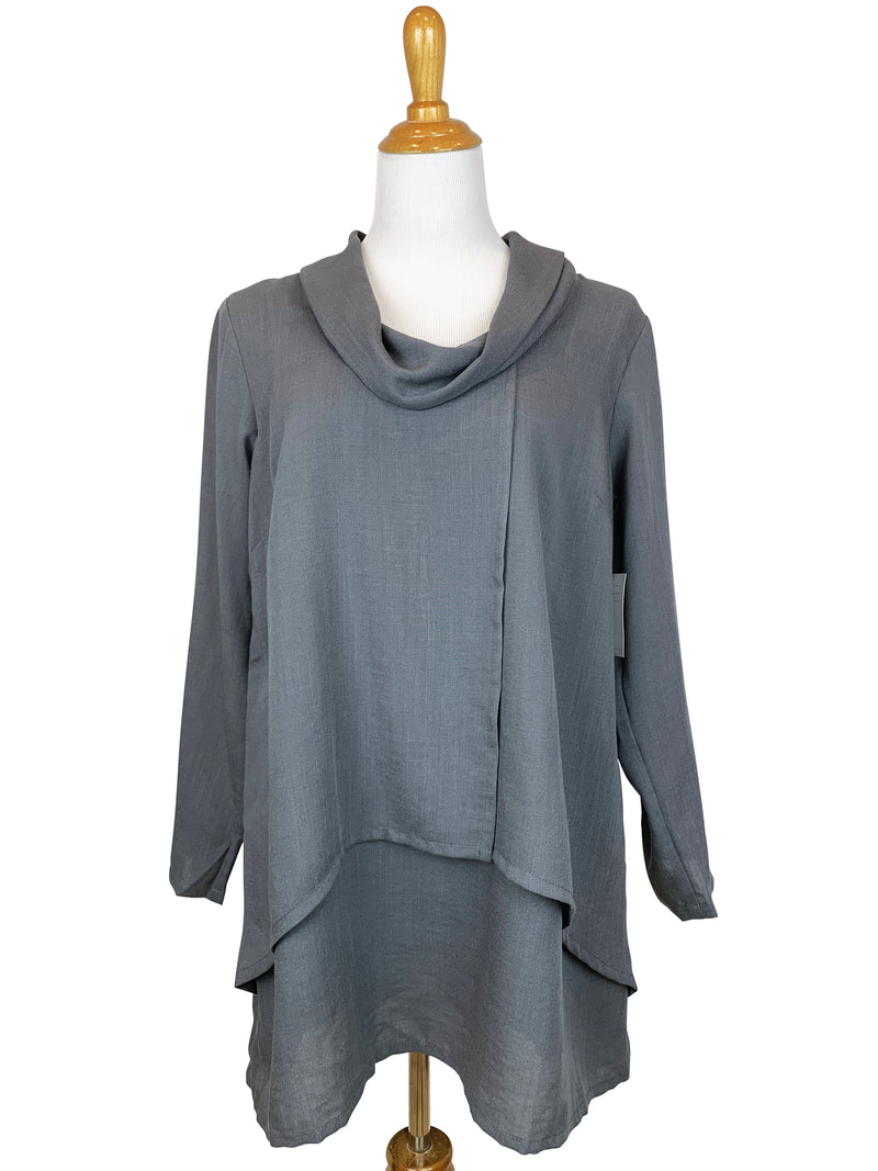 AA143 - Layered Cowl Neck Linen Pullover
