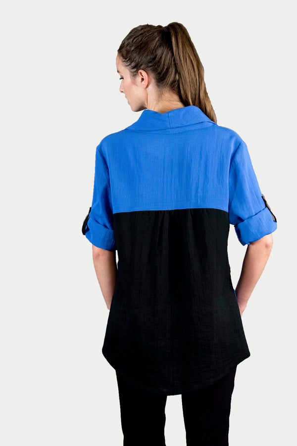 AA146 - Color Block Linen Pullover Top