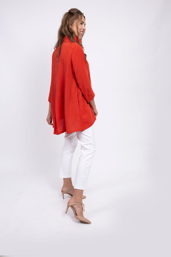 AA183 - Long Coconut Button Swing Linen Jacket