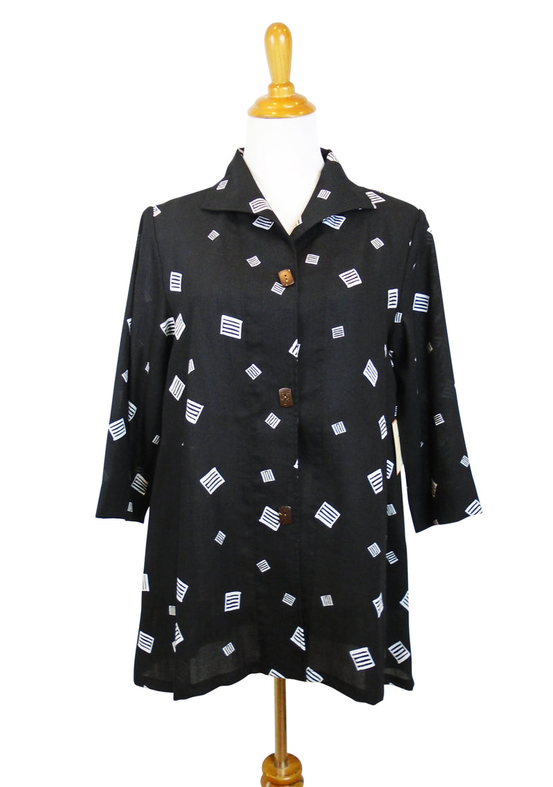 AA183 - Long Coconut Button Swing Linen Jacket
