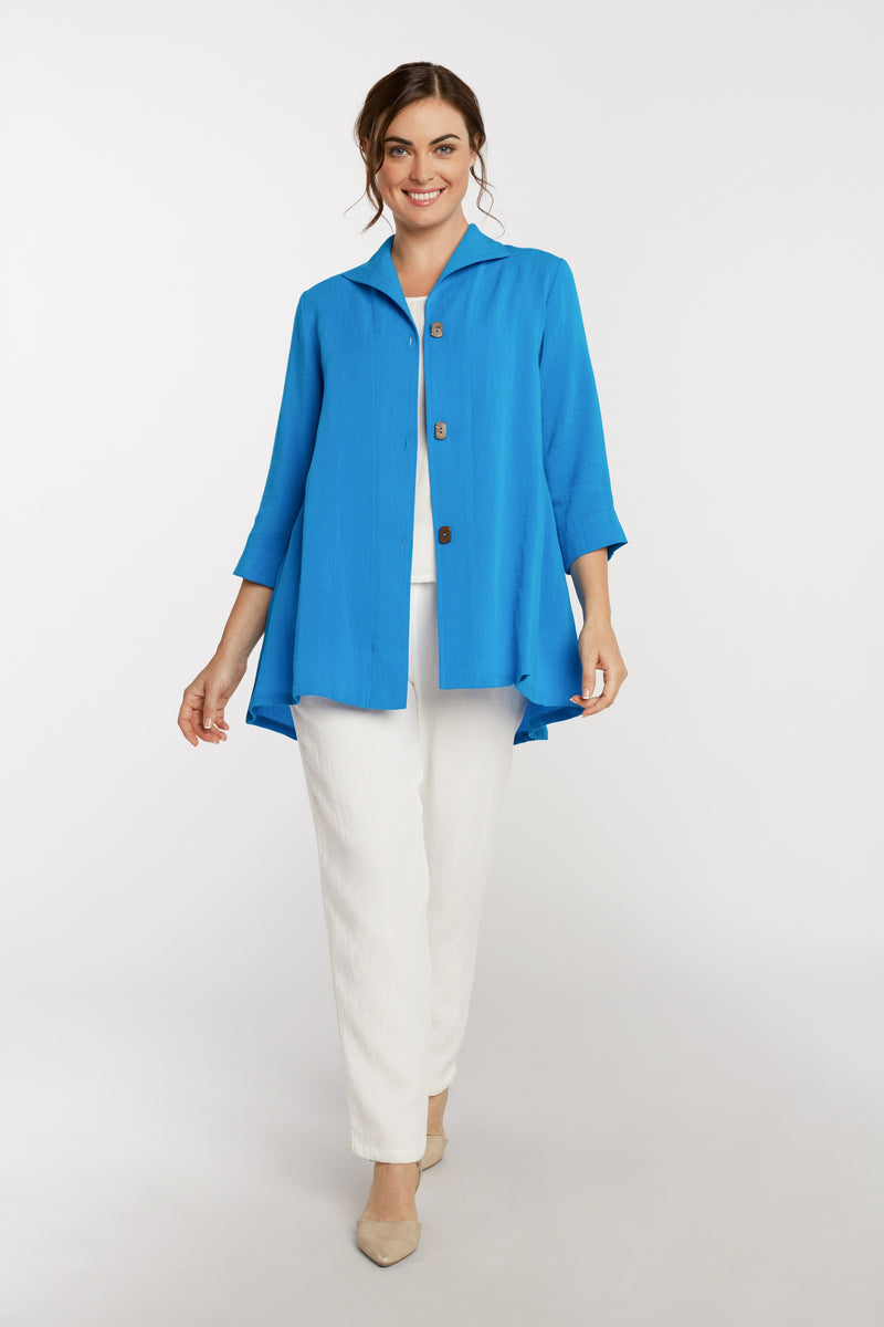 AA183 - Long Coconut Button Swing Linen Jacket