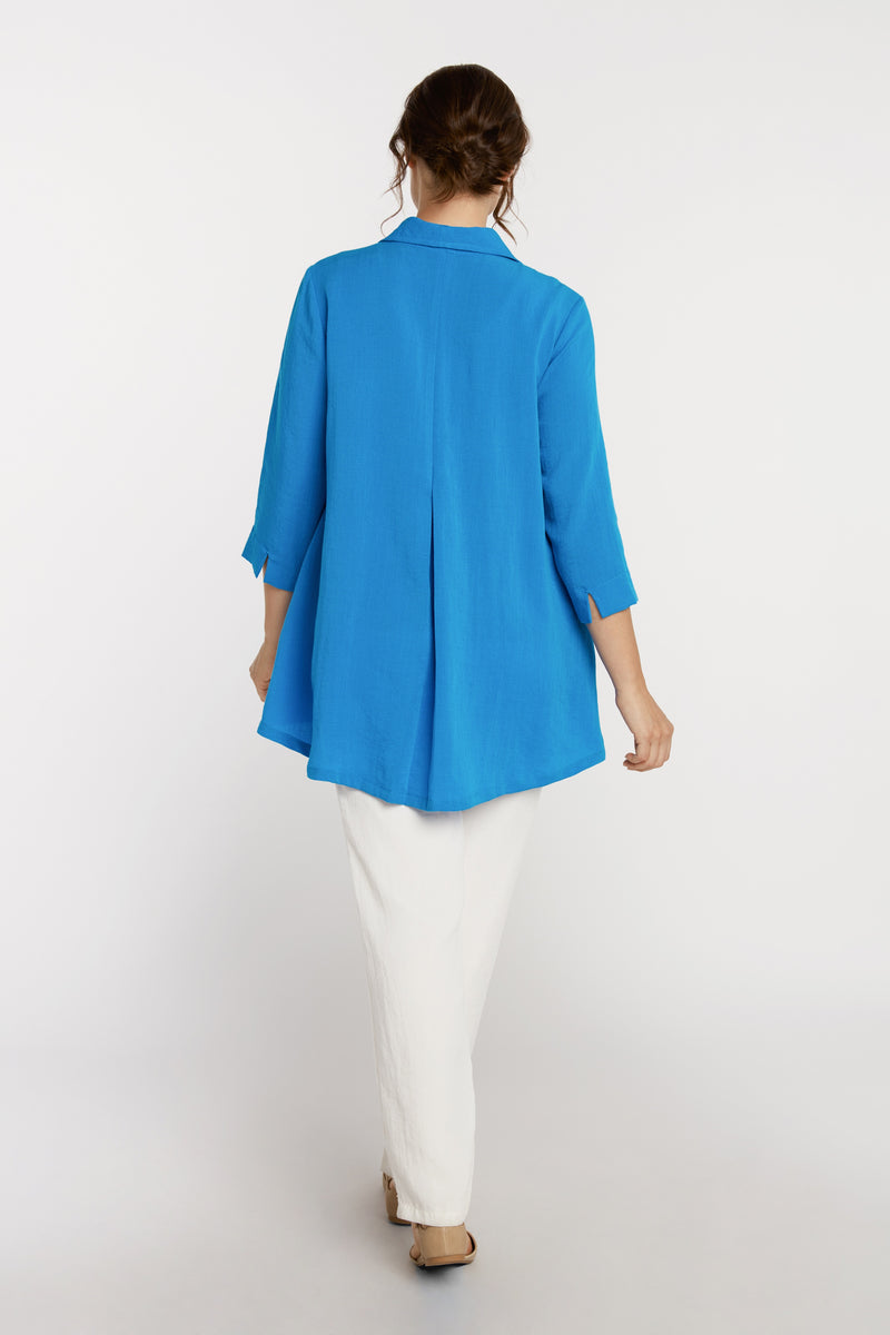 AA183 - Long Coconut Button Swing Linen Jacket