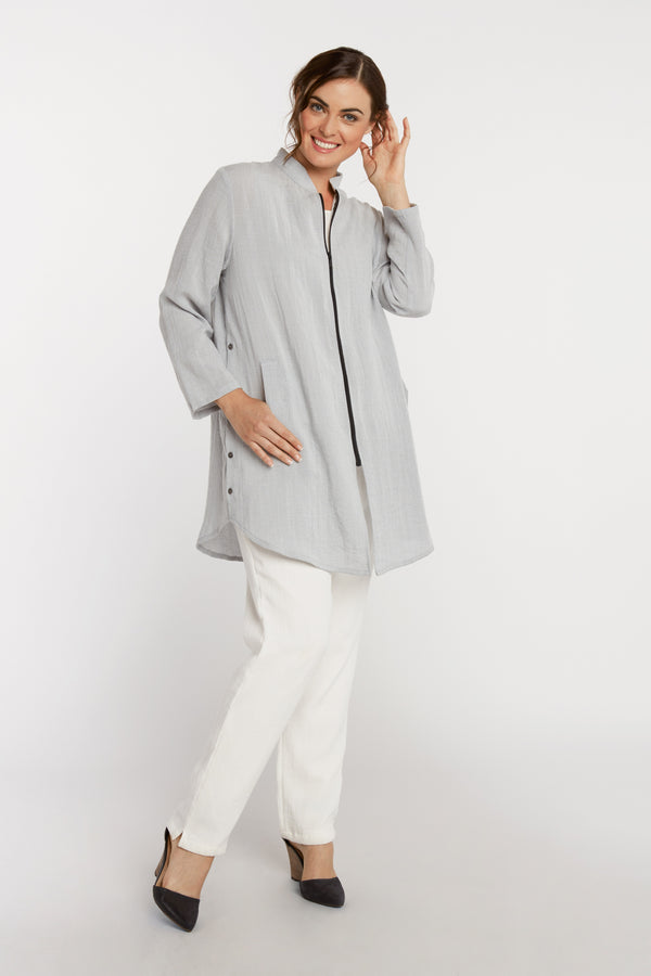 AA218 - Side Button Zippered Linen Tunic