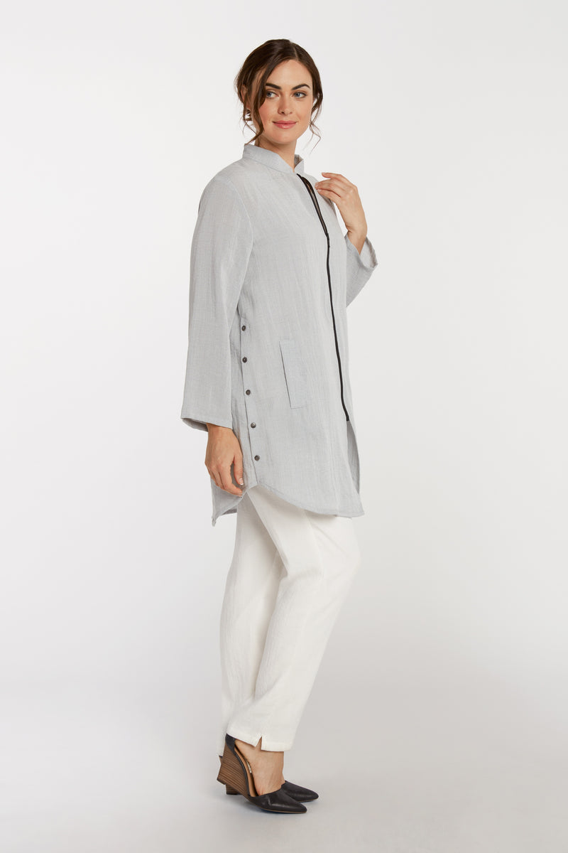 AA218 - Side Button Zippered Linen Tunic