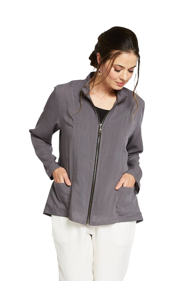 AA237 - Ruched Zip Linen Jacket