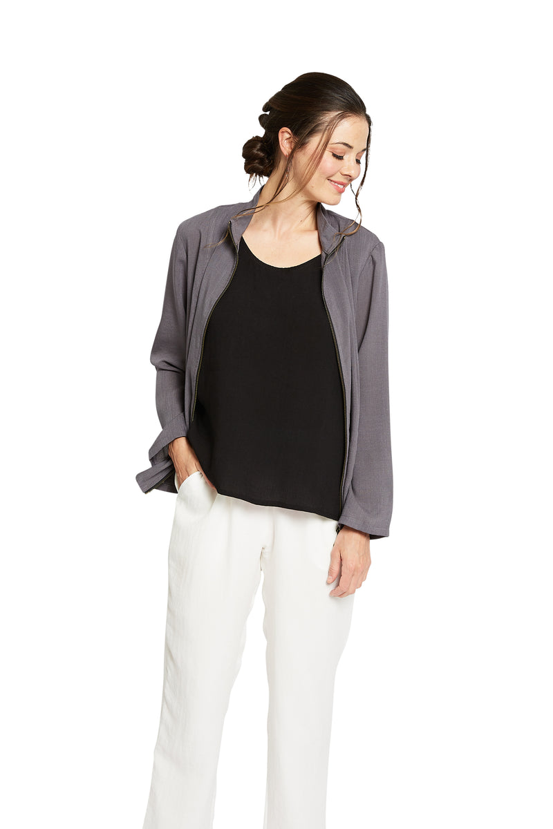 AA237 - Ruched Zip Linen Jacket