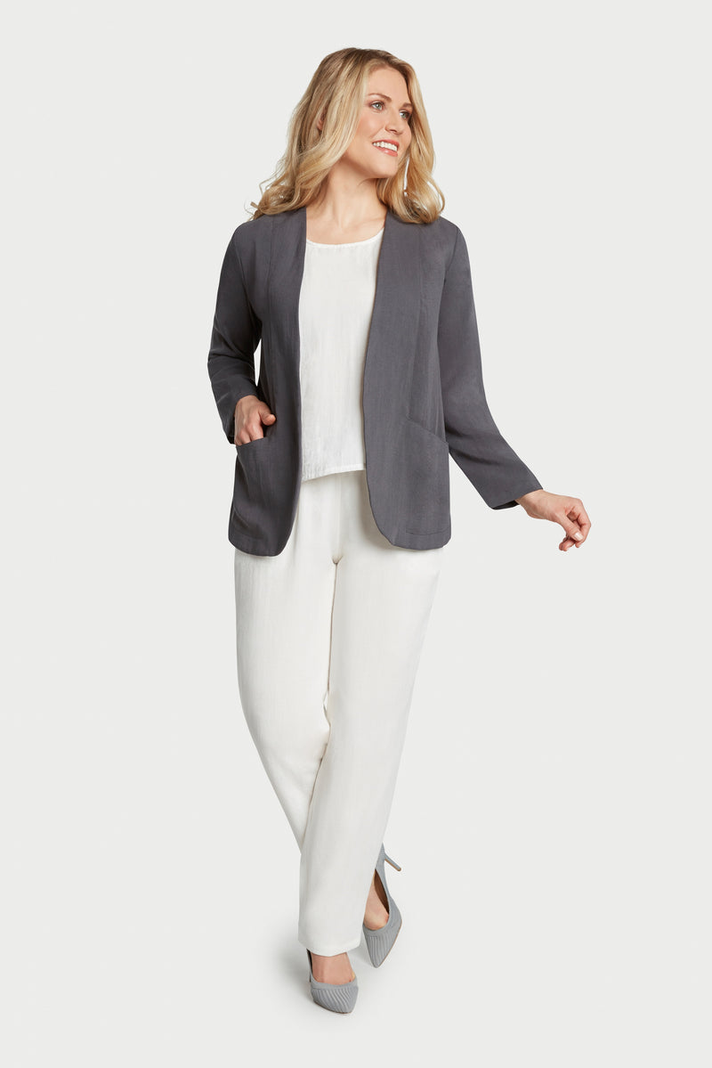 AA243 - Diana Round Hem Open Linen Jacket