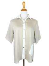 AA367WT - Claire Linen Blouse with White Trim