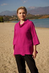 AA380 - Ava Cowl Neck Linen Pullover Top