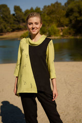 AA380BT - Ava Cowl Neck Linen Pullover Top with Black Trim