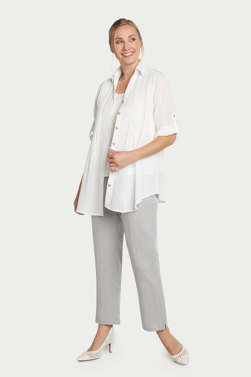 AA68 - Pleated Front Linen Tunic