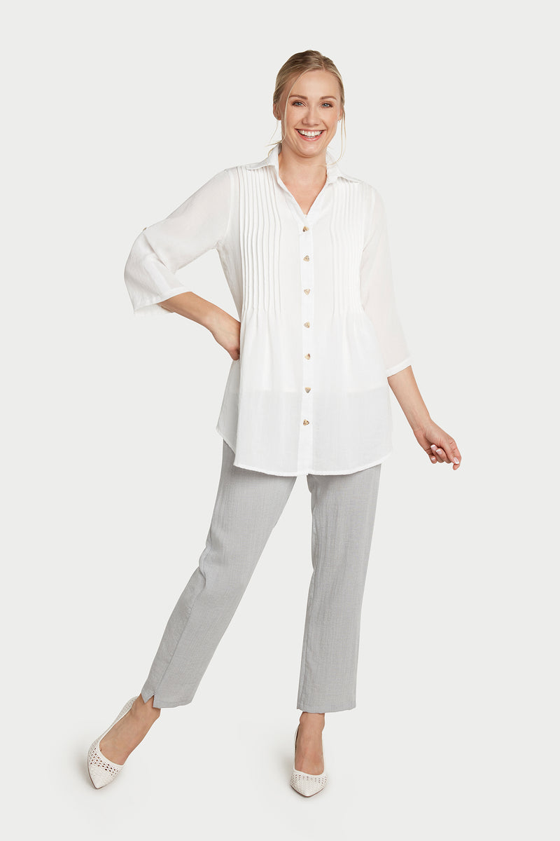 AA68 - Pleated Front Linen Tunic