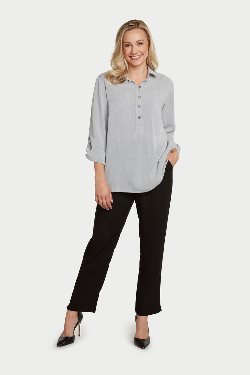 AA76 - Pullover Linen Top with Square Buttons