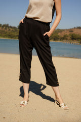 AAPT15 - Crop Linen Pant with Button Details