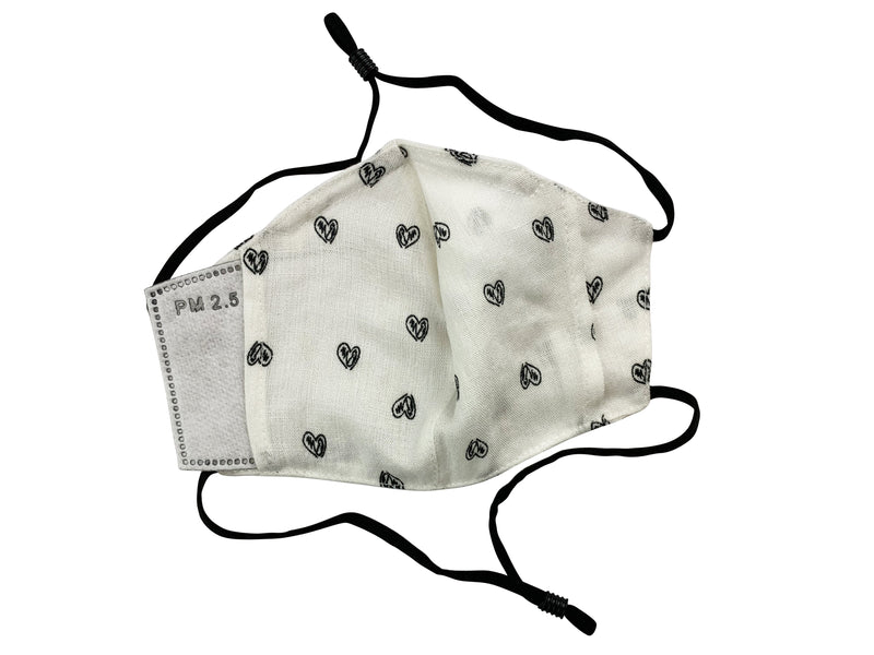 Children - Fridaze 100% Linen All Day School Masks incl. one PM 2.5 Filter - Hearts