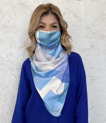 Silks by Fridaze Premium Face Masks Scarf - Blue Blocks