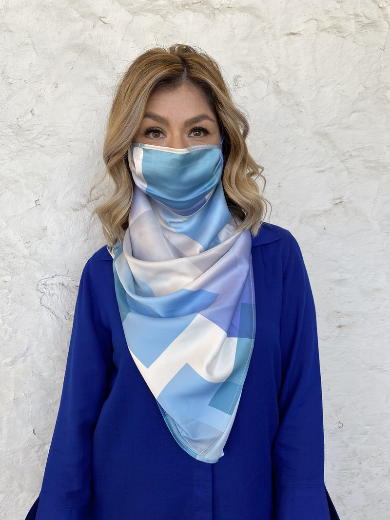 Silks by Fridaze Premium Face Masks Scarf - Blue Blocks