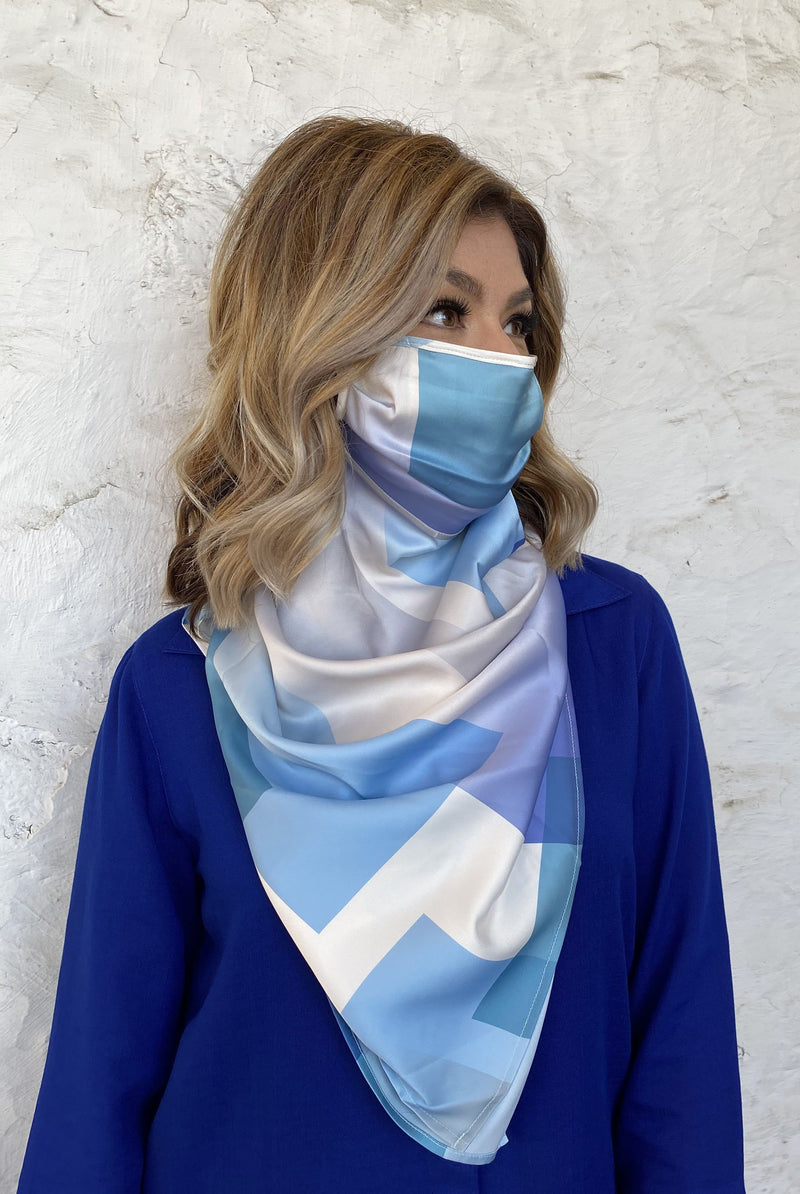 Silks by Fridaze Premium Face Masks Scarf - Blue Blocks