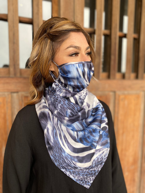 Silks by Fridaze Premium Face Masks Scarf - Blue Animal