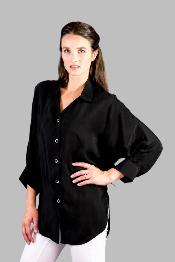 SF160 - Silk By Fridaze - Boyfriend Shirt with Flip Collar