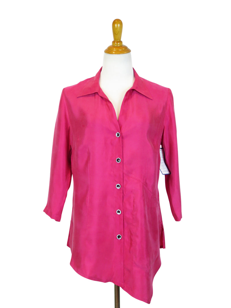 SF21 - Silk by Fridaze - Asymmetrical Silk Top with Flip Down Collar