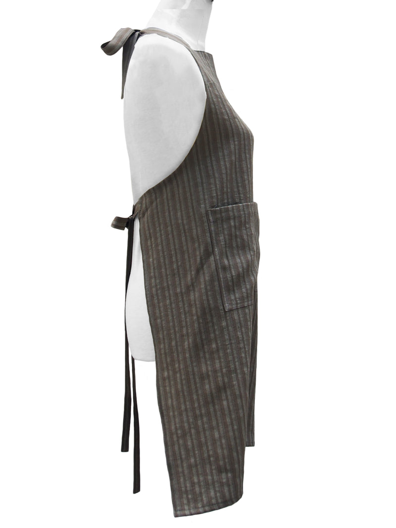 Premium 100% Wrinkle Resistant Linen Aprons from Fridaze - Olive Stripes